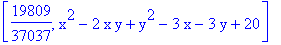 [19809/37037, x^2-2*x*y+y^2-3*x-3*y+20]